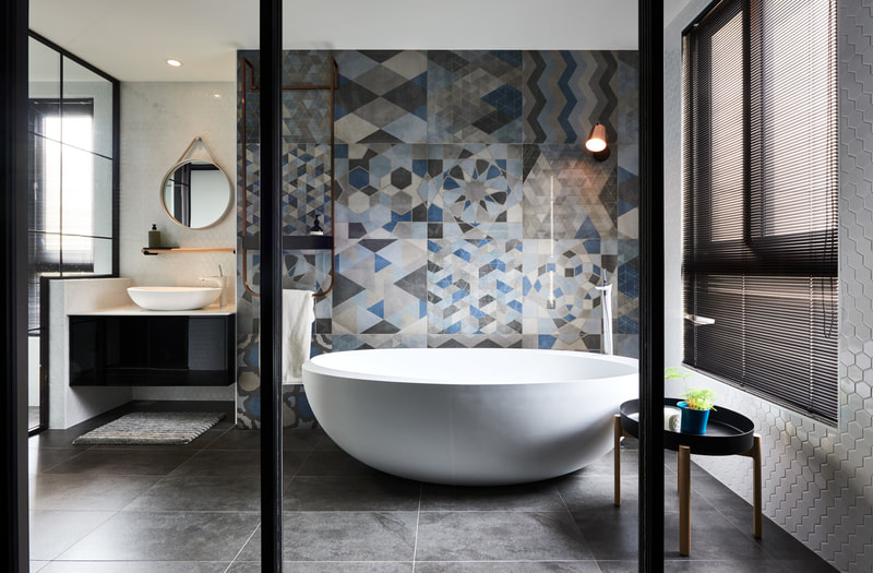 bathroom with abstract & retro concept design