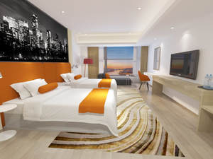 Modern Twin Room with simple design 3d scene