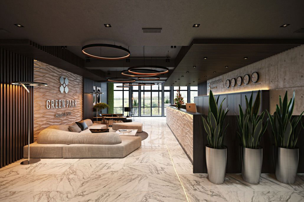 hotel reception with natural garden concept design on all3dfree