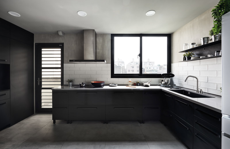 kitchen design with modern "black and white" style ( A view ) on all3dfree