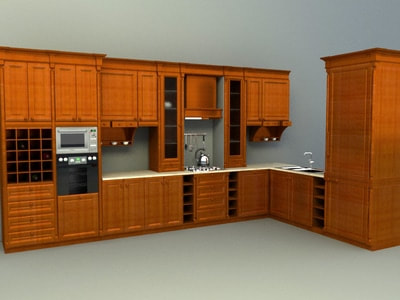 kitchen accessories 3d model free download - wooden concept kitchen 003