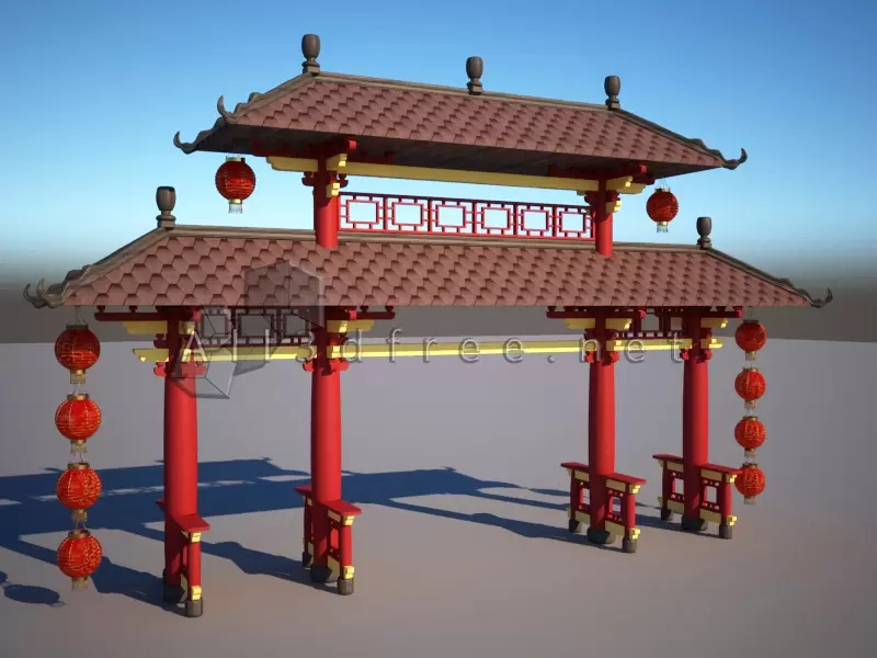 12 Chinese archway free 3d model
