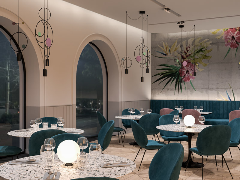 restaurant design with elegant & blue concept