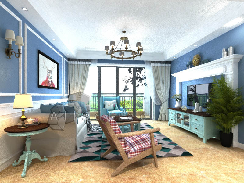 3d Model Interior Scene Download - American living room 008