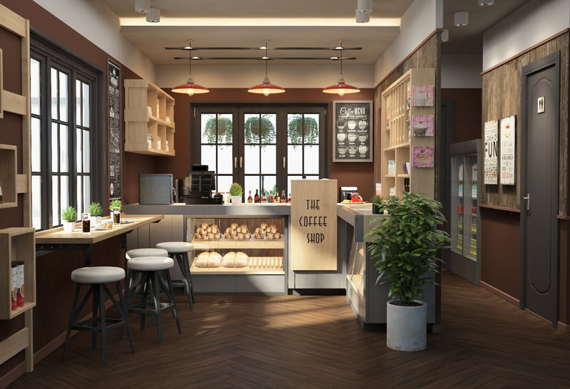 coffee shop with american style design (A view) on all3dfree