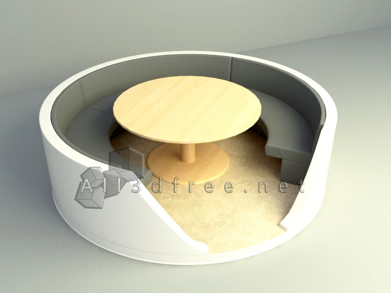 free 3d model - circle dining table and chairs 007