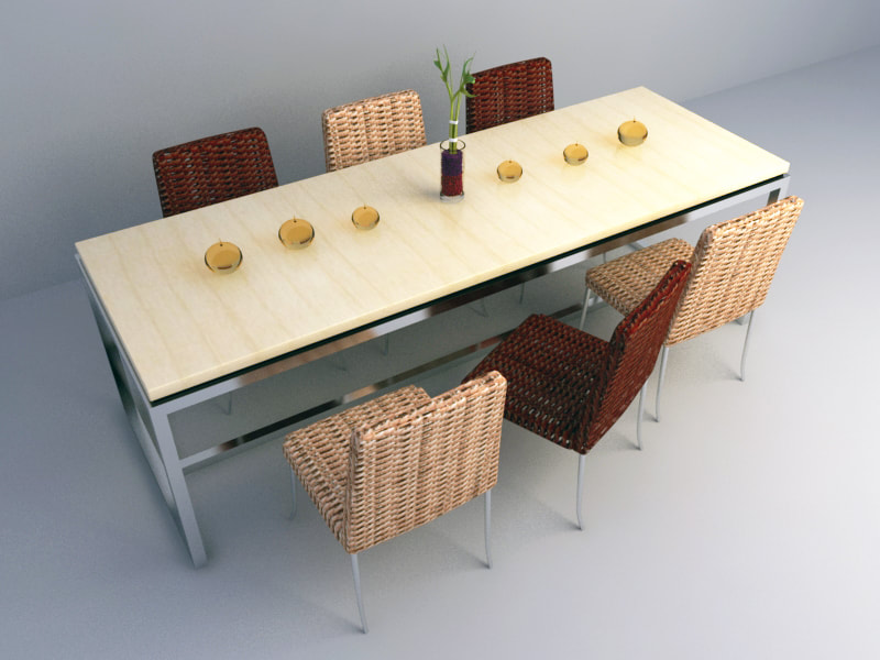 free 3d model - Combine Dining Table it with rattan Chairs 004
