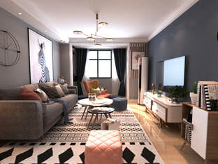 3d interior scene Dramatic Living Room