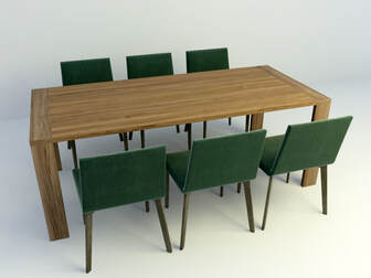3d model dining set with wooden table and cushion chair