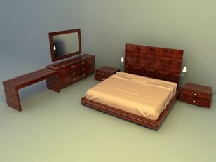 wooden design full set cabinet with bed 3d model