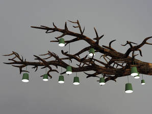 tree display with hanging lamp 