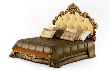 3d model ornate king bed with brown cushion design 2019
