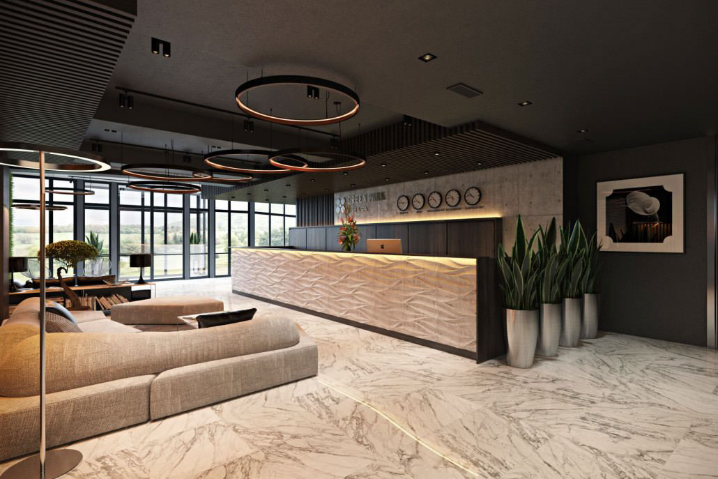 hotel reception with natural garden concept design on all3dfree A view