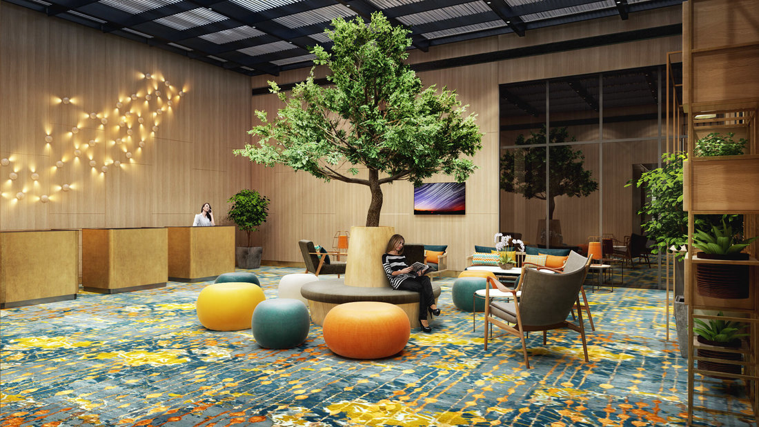 hotel lobby with green garden concept design