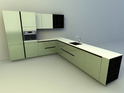 kitchen 3d model free download - L-shaped modern kitchen design 006
