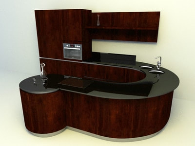 kitchen 3d model free download - wooden concept with horseshoe kitchen design 005