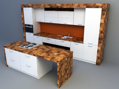 kitchen accessories 3d model free download - One-wall kitchen design 010