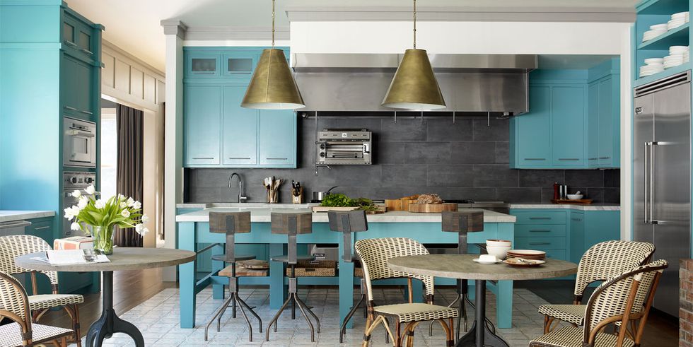 "blue" kitchen design with wood texture ideas.