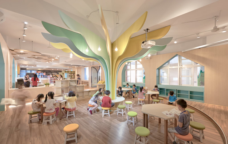 kids library design with "tree "concept style ( D view ) on all3dfree