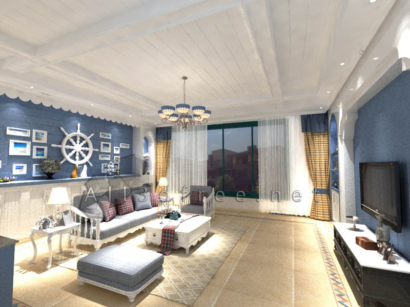 3d Model Interior Scene Download - Mediterranean living room 006