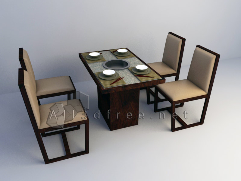 free 3d model - Modern dining table set 001