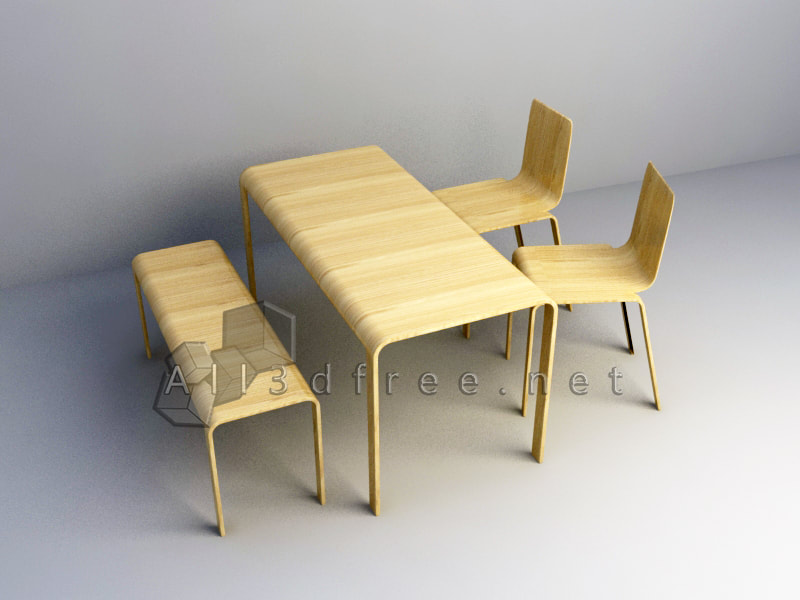 free 3d model - Teak garden table and chair 009