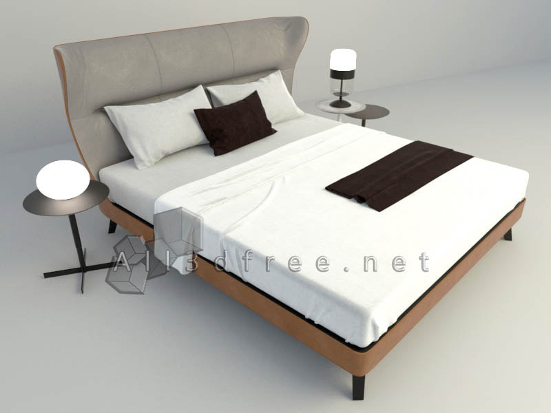 bed 3d models - Modern double bed 004