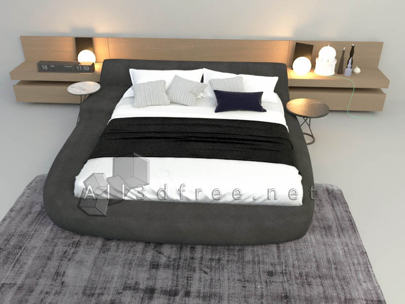 free 3d model - Modern double bed 007