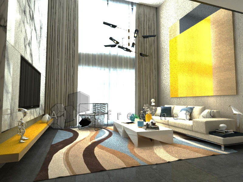 3d Model Interior Scene Download - Modern duplex living room 002