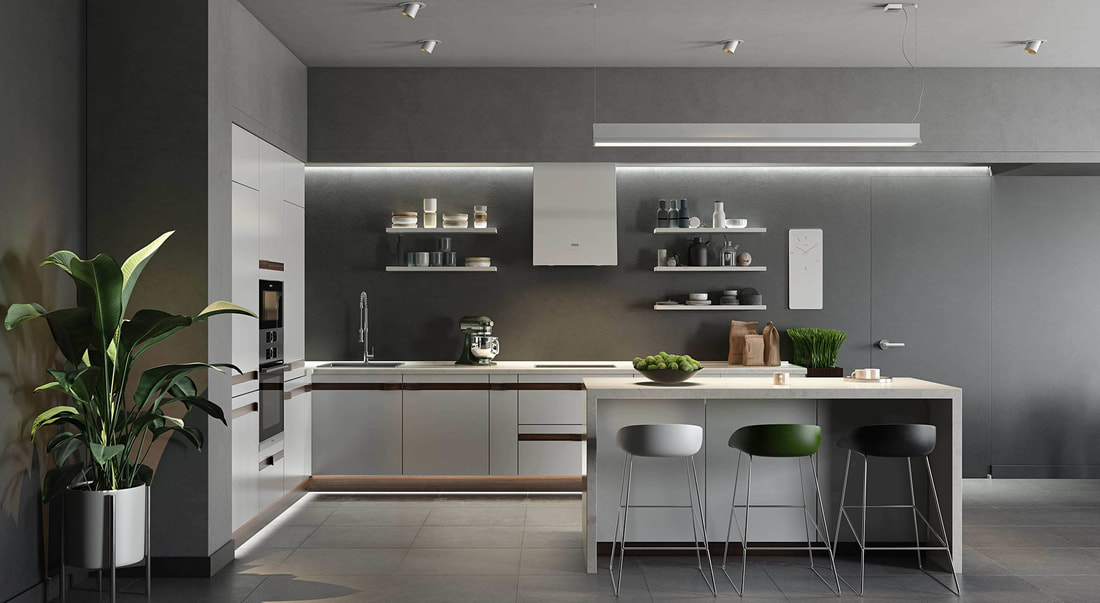 gray sliver color kitchen with modern design