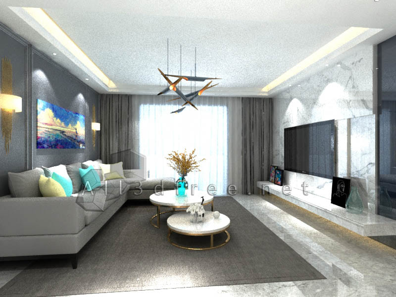 3d Model Interior Scene Download - Modern living room 001