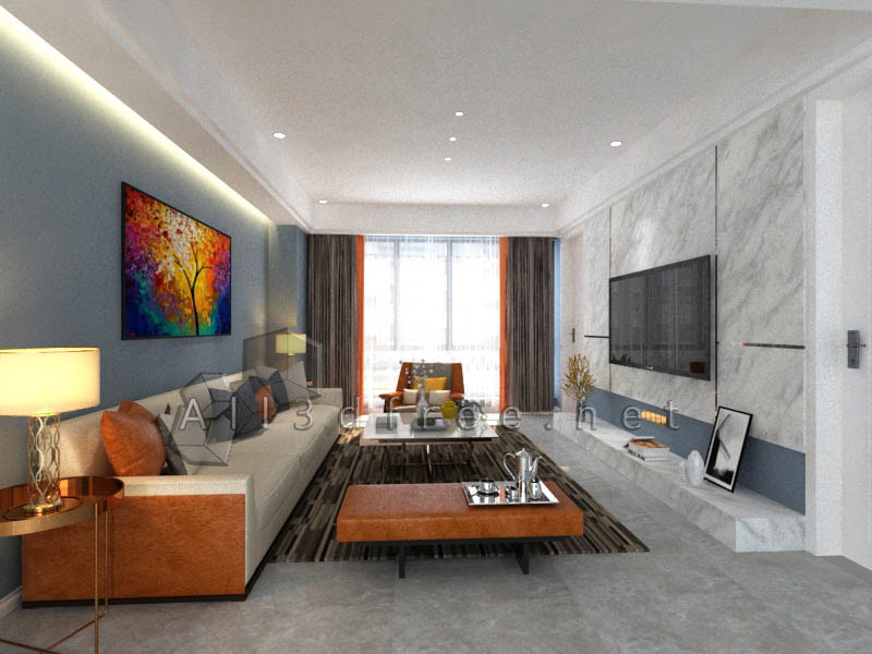 3d Model Interior Scene Download - Modern living room 005
