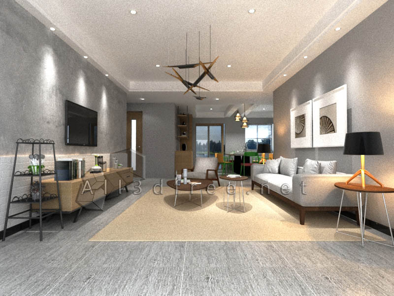 3d Model Interior Scene Download - Modern living room 009