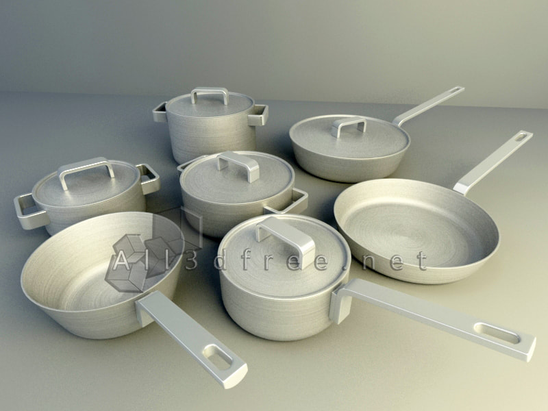 3D Model Kitchenware Collection - Stainless steel pots