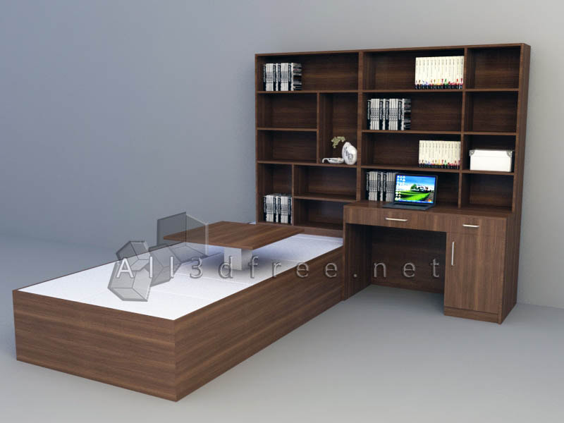 free 3d model - modern tatami and bookcase bed 010