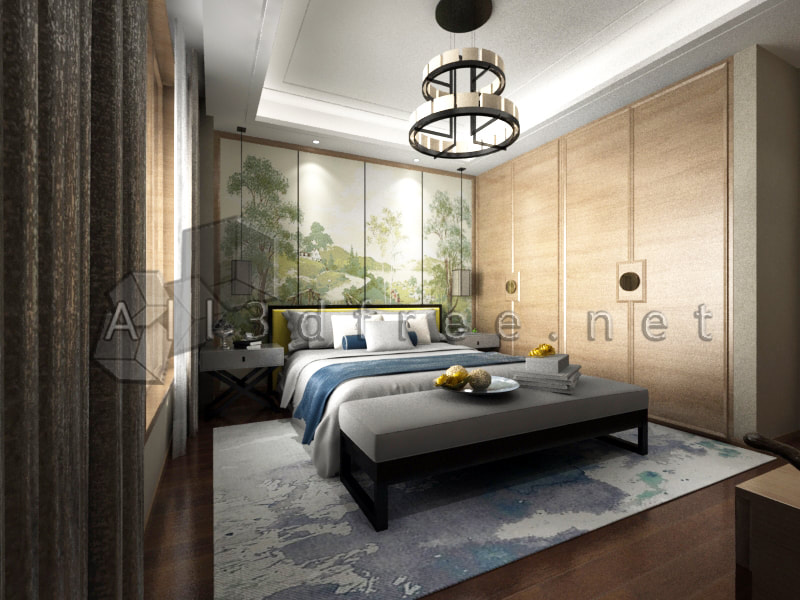 3d models scene New Chinese style bedroom 4