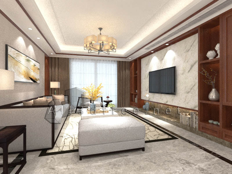 3d Model Interior Scene Download - New Chinese style living room 004
