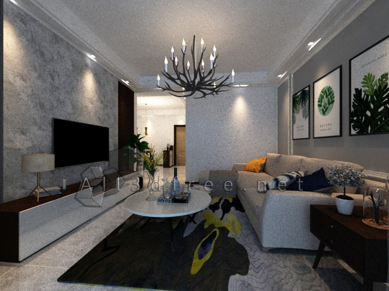 3d Model Interior Scene Download - Nordic living room 012