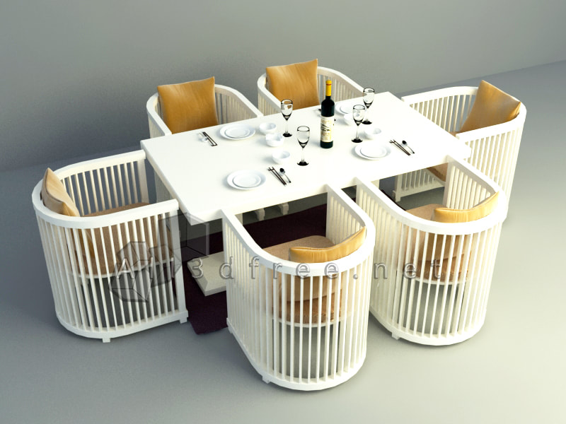 free 3d model - Pastoral dining table and chair 012